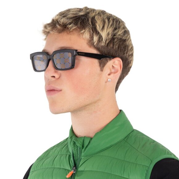 Gucci GG1543S 003 Sunglasses Blue Square Frame, Transparent with Clip-On Lenses - Picture 2 of 12